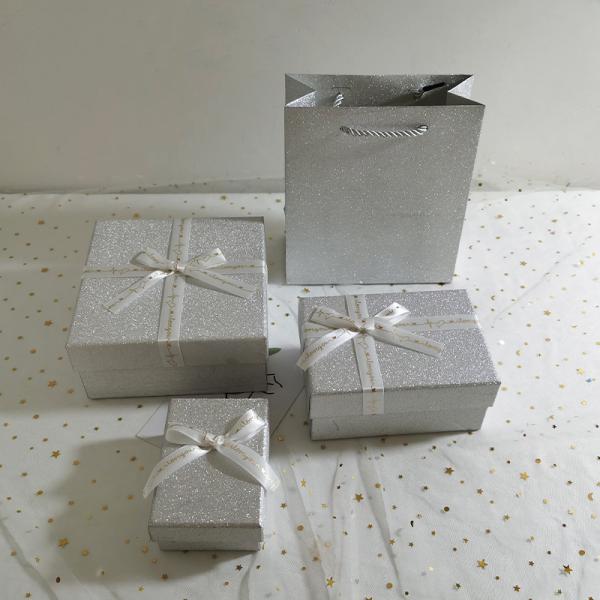 Silver Luxury Gift Boxes With Lids And Ribbon For Weddings And Premium Products