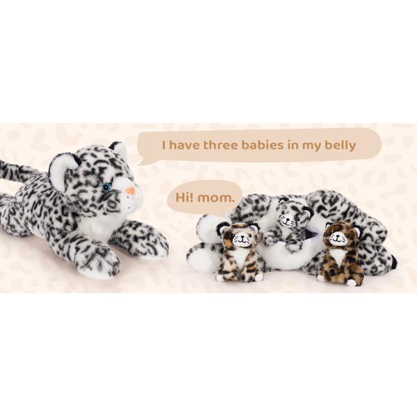 Christmas Birthday Gift Set 4pcs Snow Leopard Stuffed Animals Cheetah Plushies 3 Cubs Mama Baby Cheetah Girls and Kids
