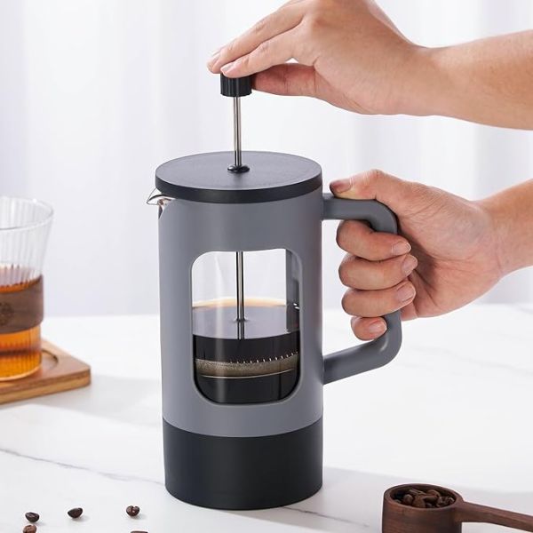 Portable Double Wall Glass French Press Stainless Steel Borosilicate Glass French Press