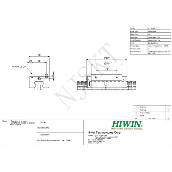 HIWIN HGH35HA Linear Guideway Block 35mm Precise Linear Guide Rail 3000mm