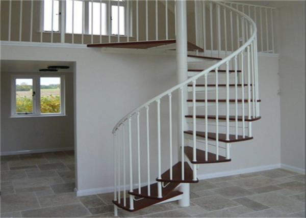 Rubber wood tread Custom Spiral Staircase , decorative spiral staircase with round post balustrade