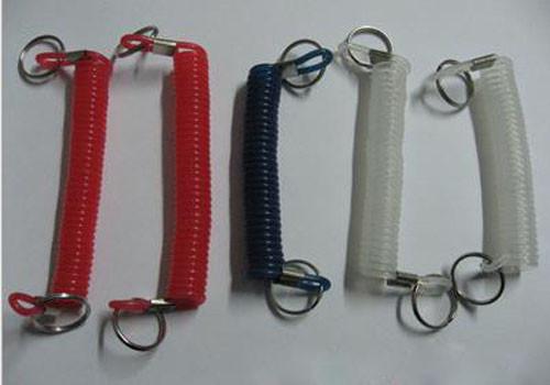 Smart red/black/clear coil spring coil tether w/eyelets&key rings for protecting tool lost