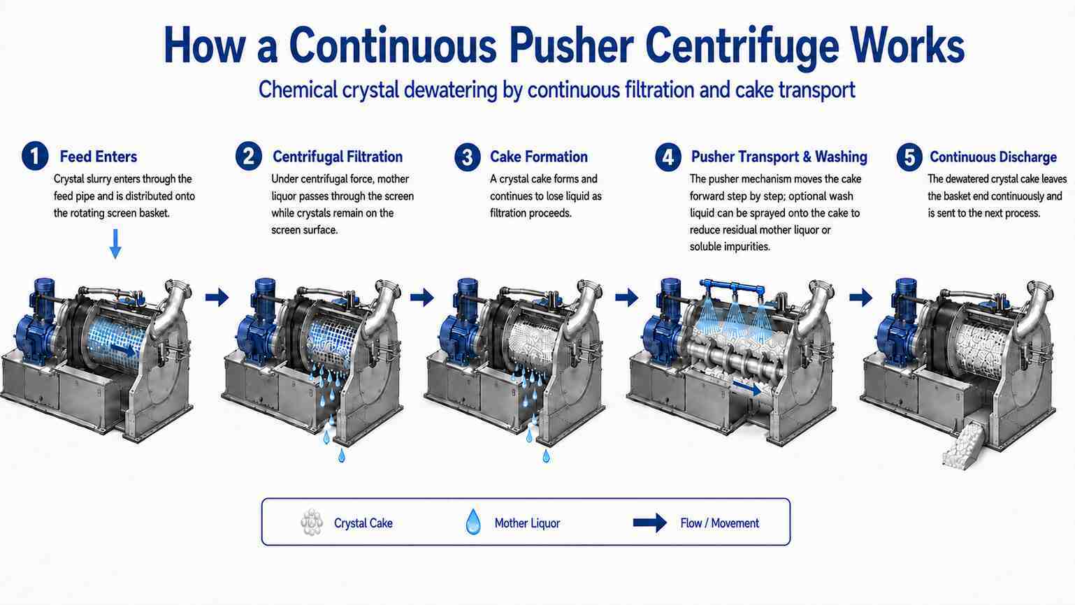 Chemical Crystal Dewatering Pusher Centrifuge