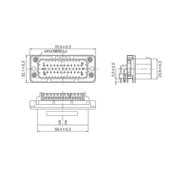 RoHs Transmission Cable Connector , 35pin Transmission Harness Connector