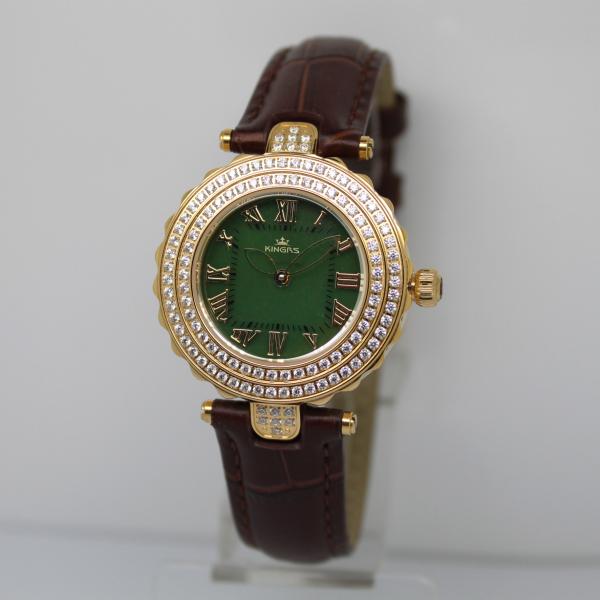Gold Jade Watch Genuine Leather Band For Women Water Resistant