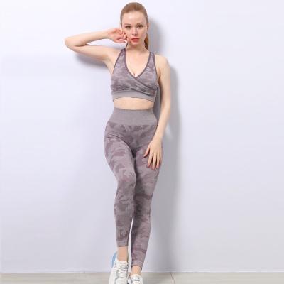 Caneleiras altas leves do exercício da camuflagem ZH Waisted e grupo superior 3D Criss Cross Back Sports Bra da colheita