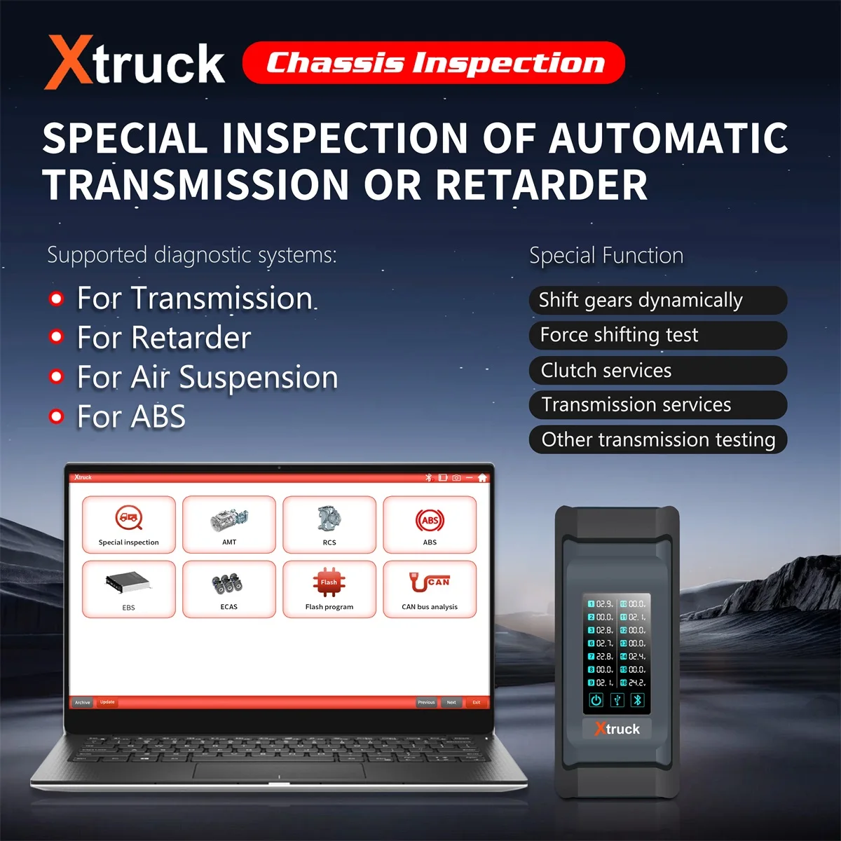 Тяжелый грузовик для Xtruck Инспекция шасси Читать код неисправности ABS/EBS/RCS ZF коробка передач FAS+SINOTRUCK Диагностический инструмент CFC2