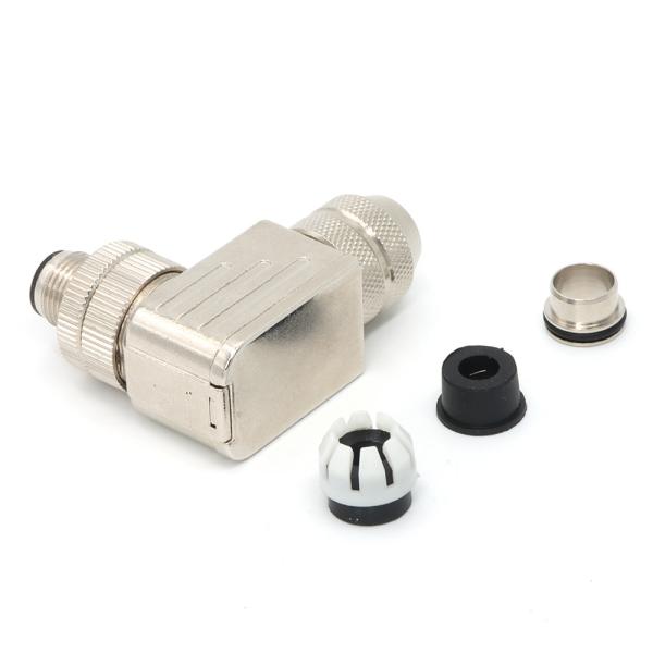 IP67 Circular M12 Connectors Angled 4 Pin Male Full Metal Field Assembled Contact