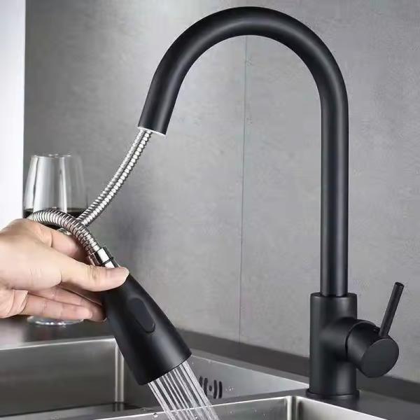 Contemporary Style Blackened Kitchen Faucet with Dual Mode Outlet and Single Handle