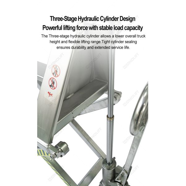 SINOLIFT EHLT10S-II Stainless Steel High Lift Hydraulic Pallet Truck | 304 Stainless Steel | 800mm Max Lift | For Food, Chemical, Medical Industries