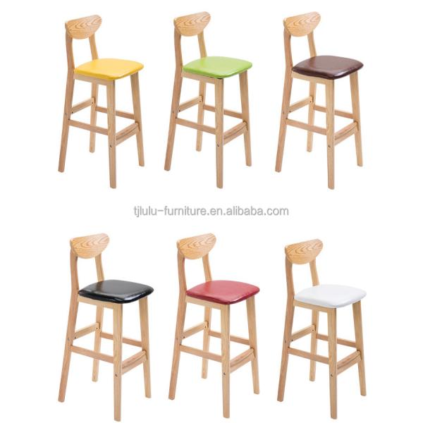 OEM Service Accepted Natural Solid Wood Bar Stool for High Chair Furniture and Cushion