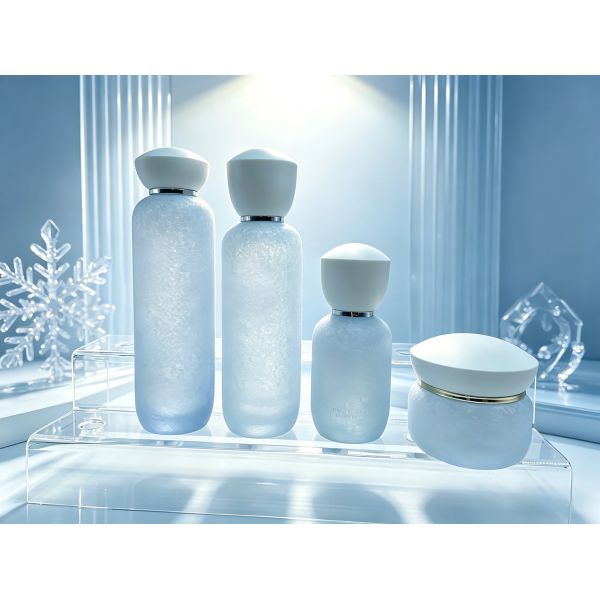 Premium Frosted Glass Bottles & Jars with Pump/Spray & White Caps, Crackle Pattern for Cosmetics, Face Cream, Lotion, Serum, Toner, Skincare, 120ml/100ml/40ml/50g/30g