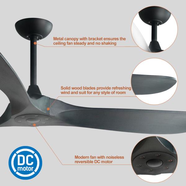 Manufacturer 3 Blades Modern LED Ceiling Fans 60 Inch Outdoor Indoor Ceiling Fan Without Light