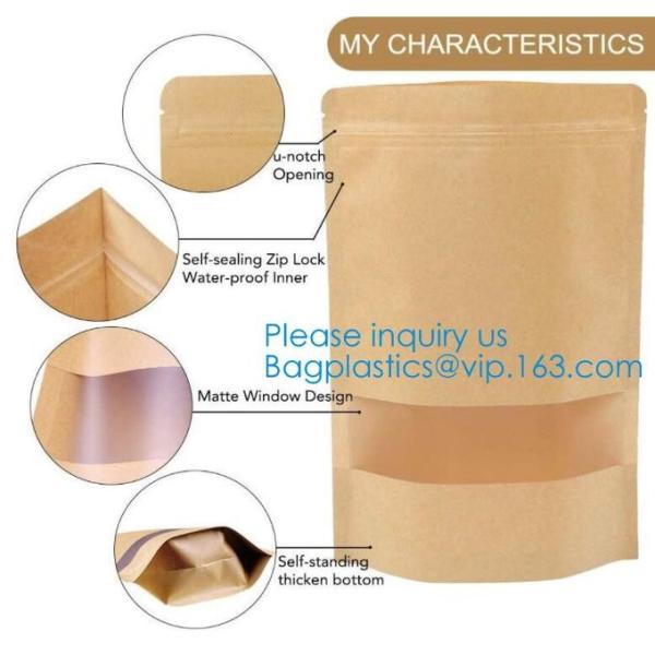 White Kraft Paper Stand Up Zipper Pouches Aluminum Foil High Barrier Quad Seal Bag For Food Package