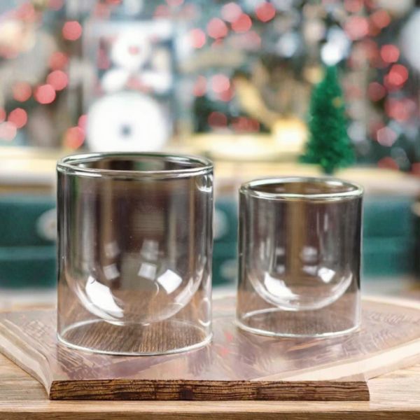 High Borosilicate Glass Candle Holder Cups Double Wall Glass Candle Jar Heat Resistant