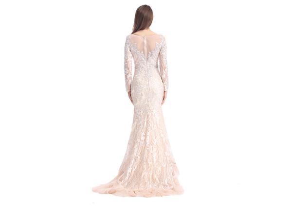 Long Sleeve Lace Embroidery Wedding Bridesmaid Dresses O - Neck Rockabilly Vintage Style