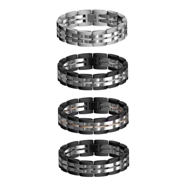 Brushed And Matte Black Fashion Stainless Steel Bracelet With Silver Watch Band Bracelet