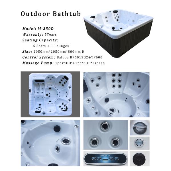 6 Persons Square Shape Whirlpool Tubs White Marble Spa Hot Tub With 45 Massage Jets