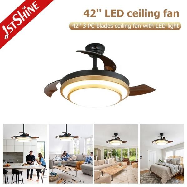 Ventilador de teto retrátil decorativo de ouro com motor de corrente contínua e serviço de soluções de iluminação