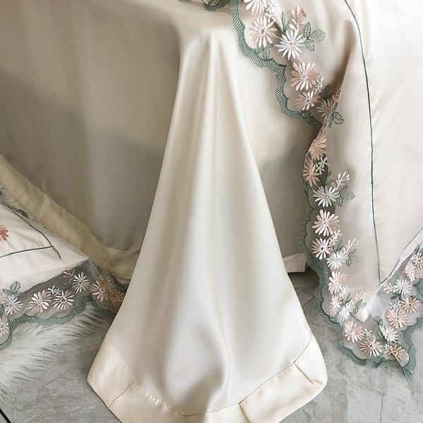 Всесезонный белый шелковый королева королевский размер постельное белье набор с ручной вышивкой кружевный бок