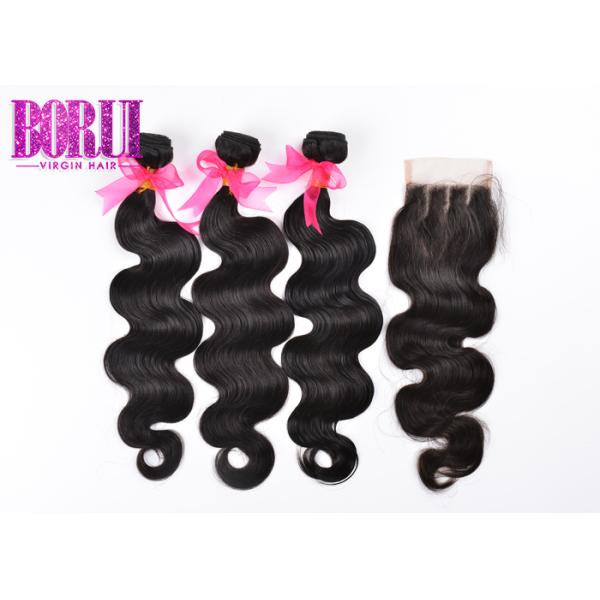 Virgin Body Wave Extensions , 3 Bundles Malaysian Hair With Closure Unprocessed