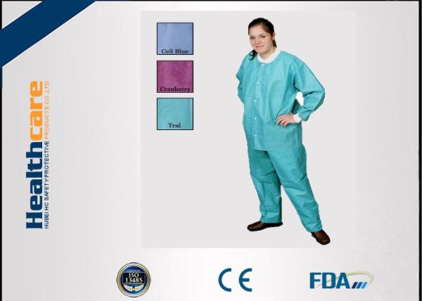 Green Blue Medical Disposable Clothing Non Toxic Nonwoven Round Neck Suits