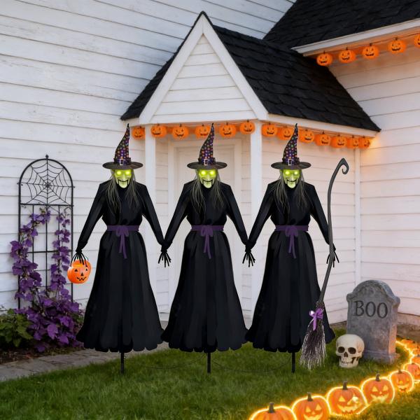Halloween Witch Ground Light | 1.3m(H) | 45cm Plug Rod | Glowing Eyes & Sound | Eco-friendly & Waterproof | Home & Commercial | MOQ 500pcs