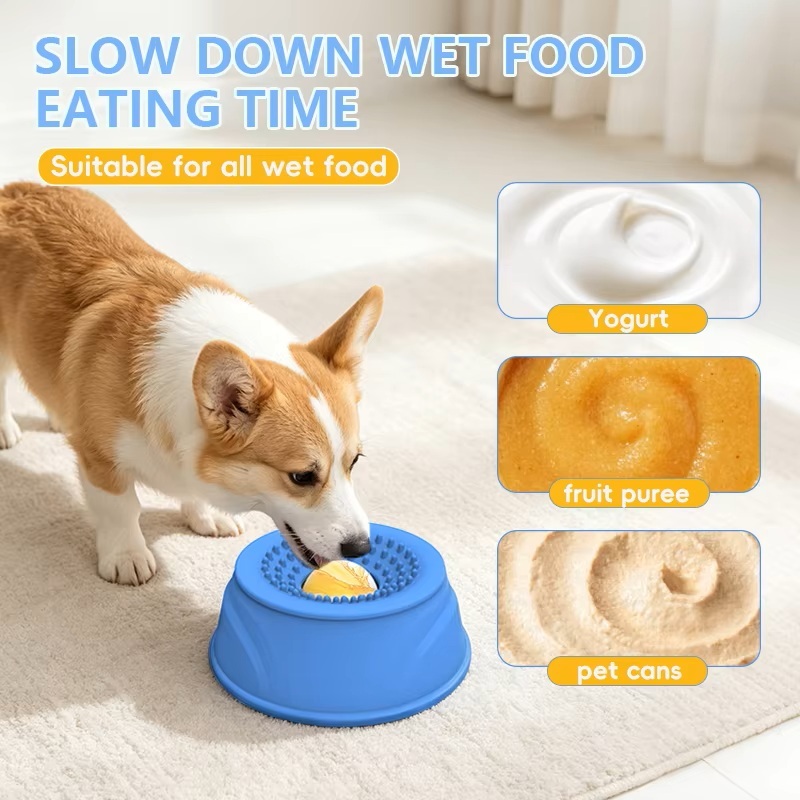 Silicone Slow Feeder Dog Bowl Anti Choking Rolling Ball Non-Slip Suction Base