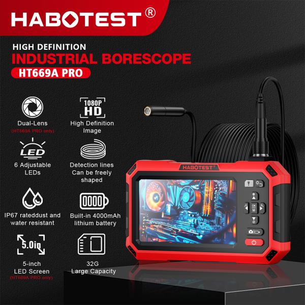HABOTEST HT669A PRO 5-inch dual-lens endoscope 7MM Automotive Mechanical Sewer Pipe Inspection Camera Video Industrial Endoscope