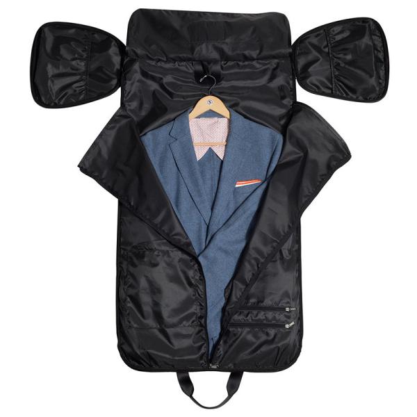 Black Garment Weekender Bag With Detachable Adjustable Shoulder Strap