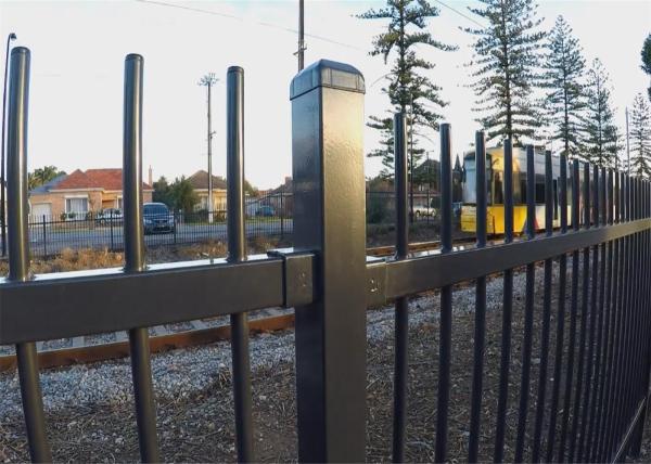 Garrison Fencing Panels Stain Black Powder Coating Rail 40mm 45mm and 50mm available Upright OD 25mm tube with caps