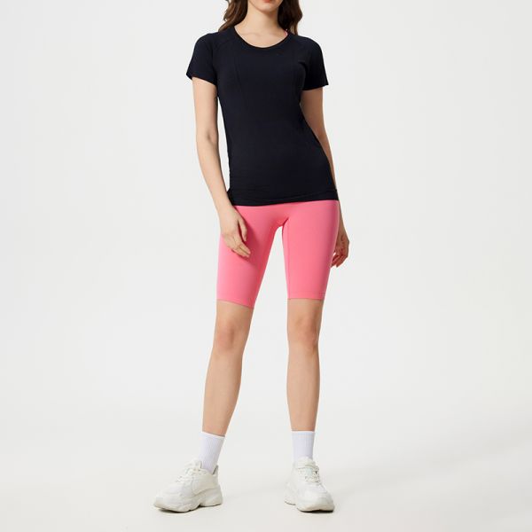 Seamless Women Activewear Tops Breathable Short Sleeve 65% Nylon 35% Polyester