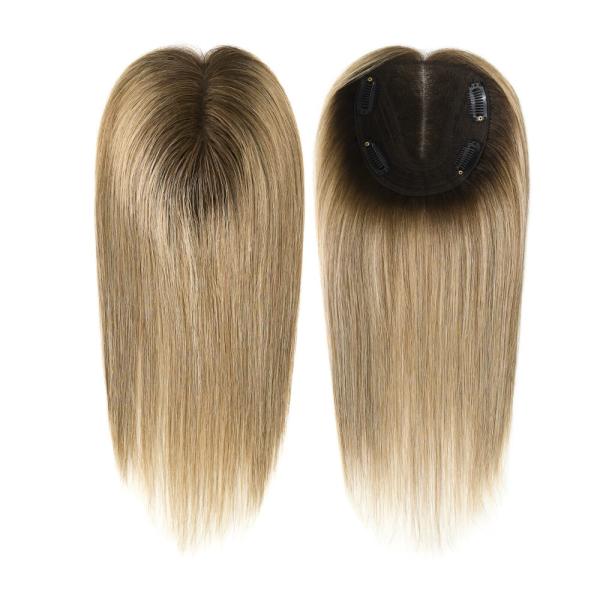 100% Remy Hair human Hair Brazilian 12 inch hair double lace in middle with wefts back for hair topper for women