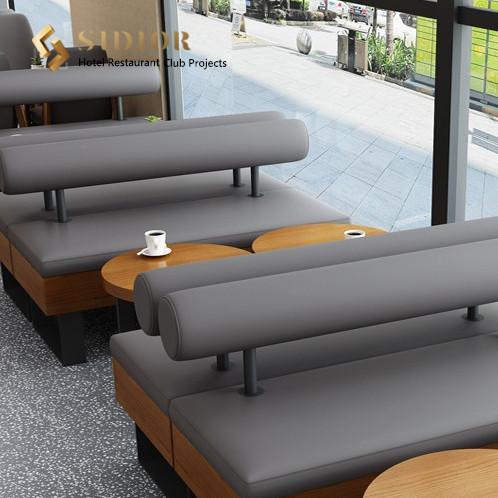 Restaurent Couch Sofa, Hotel Booth Sofa, Club Couch, PU Leather Upholstery, High Density Foam, Powder Coated Metal Base