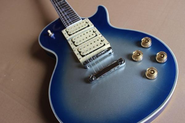 Custom shop Ace frehley signature 3 pickups Blue Burst Silver Sparkle Mahogany Body LP Electric Guitar