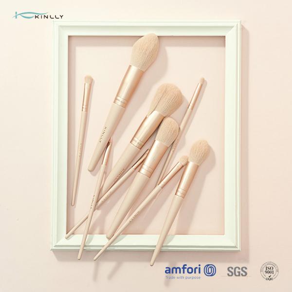 Pink Aluminum Ferrule Makeup Brush  Wooden Handle Cosmetic Brush Set