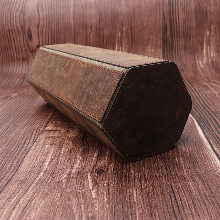 Luxury Handmade Travel Genuine Leather 3 Slots Hexagon Watch Roll Storage Case Box