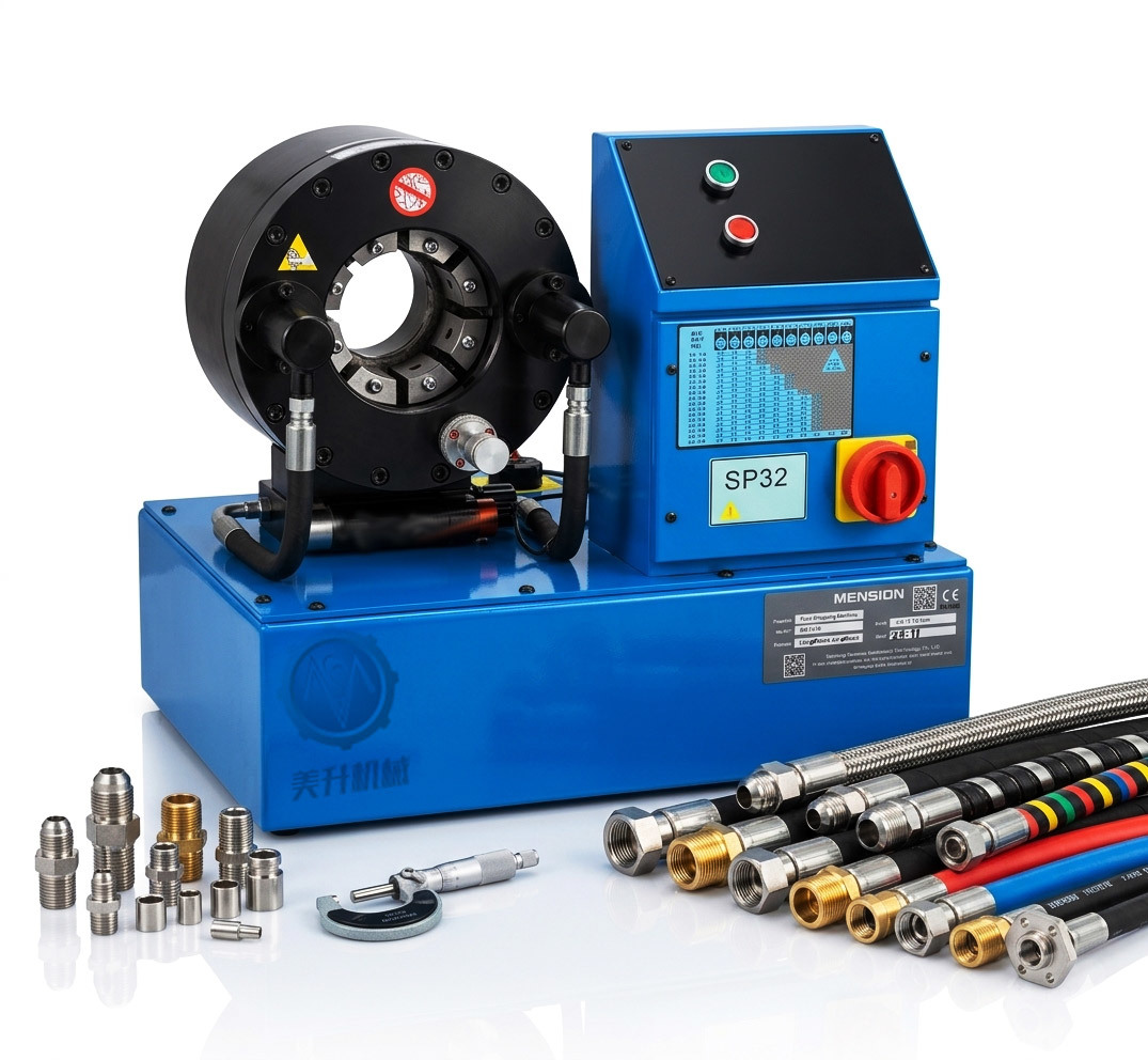 SP32 Industrial Electric Hydraulic Hose Crimping Machine with 500T Force and 10 Die Sets for 1/4 - 2.0 Inch Hoses
