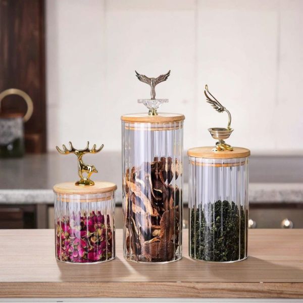 Popular Diamond Deer Tab Lid Borosilicate Glass Jar With Silicone Ring Clear Color