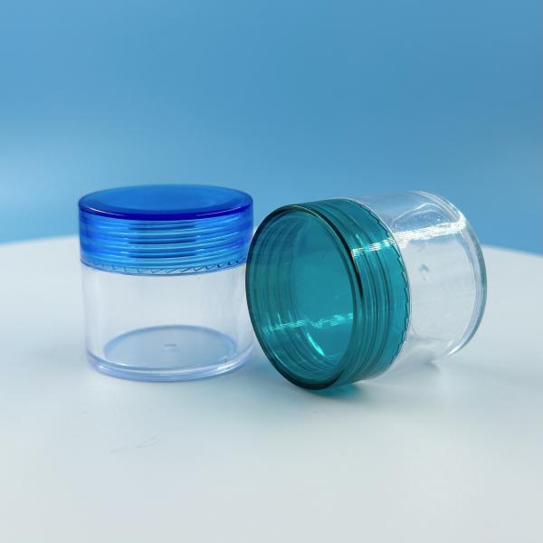 Garrafas de plástico altamente OEM transparente com tampas coloridas 30g garrafas cosméticas para cuidados faciais
