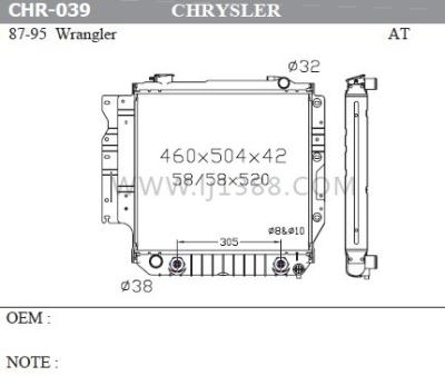 Chrysler Engine Parts 1987-1995 Jeep Wrangler Radiator 42mm Thicknness