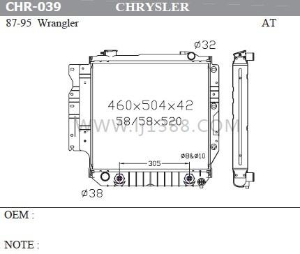 Chrysler Engine Parts 1987-1995 Jeep Wrangler Radiator 42mm Thicknness