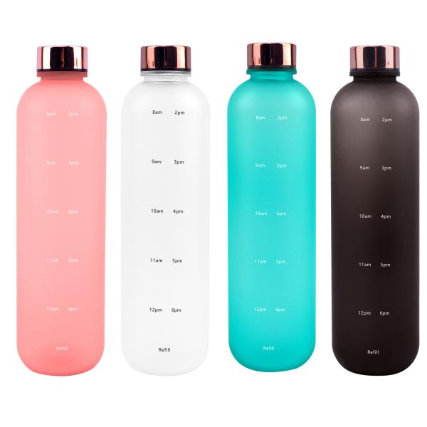 Stylish Gradient Outdoor Large Capacity Sports Frosted Plastic Water Bottle 1 Litre 1000ml Drink Bottle Bpa Free Safe With Copper Lid