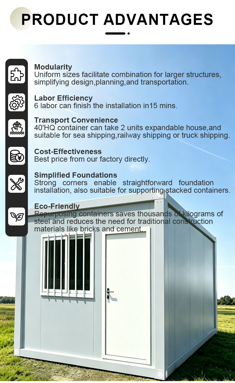 Mobile Container Room Portable Office Turnkey Project Prefabricated Container Home Modular Steel Frame with Glasses Houses