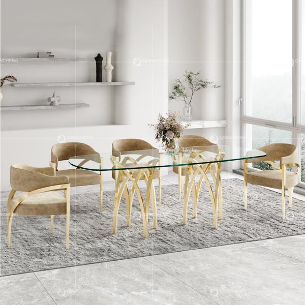 Apartment 201 SS Steel Furniture Glass Dining Table