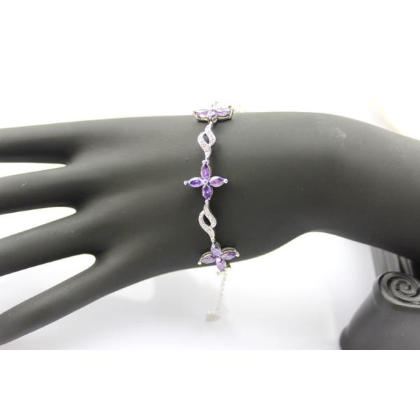 925 Silver Jewellery Quatrefoil Amethyst Cubic Zircon Tennis Bracelet (B04PURPLE)