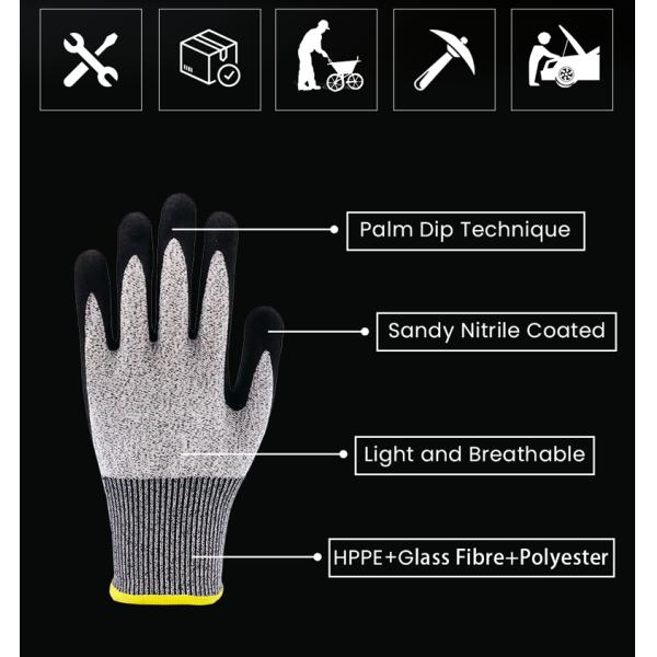 POPALM Safety Anti Cut Work Gloves , Sandy Nitrile Coated Gloves For Construction Work