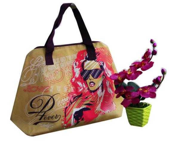 Green / Blue / Pink / Orange 75g Zipper Shopping Bag, Non Woven Carry Bags For Ladies
