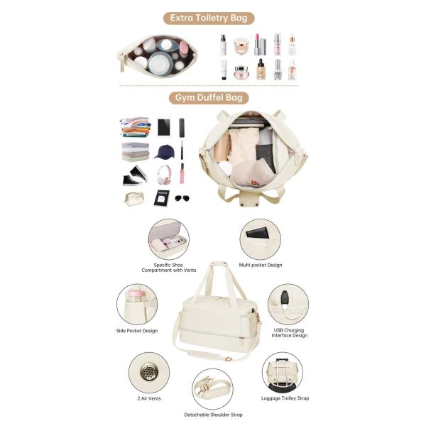 Custom Materials Sports Travel Duffel Bag With Usb Charging Port Wet Dry Separation