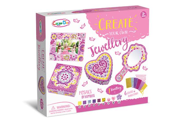 DIY Sticky Jewelry Box Arts And Crafts Set W / Glitter Gems Beads Age Five